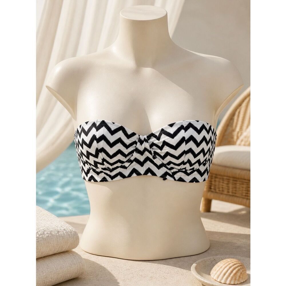 HOT WATER BLACK & WHITE STIFF BANDEAU SWIM TOP S